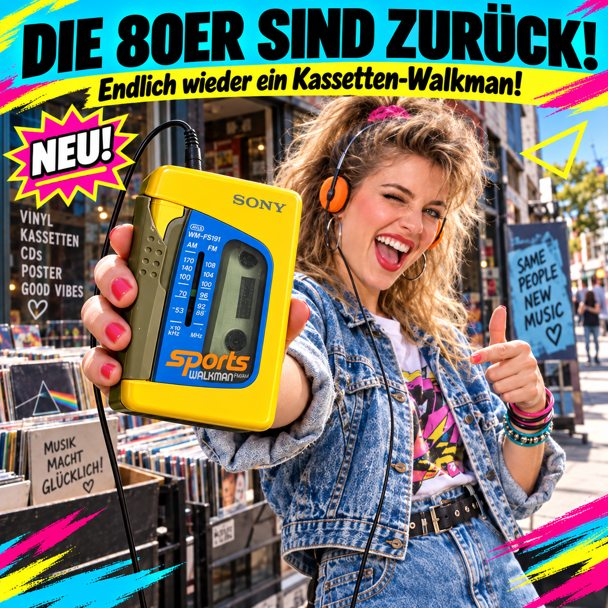 Die 80er sind zur&uuml;ck: gelber Sony Sports WM-FS191 Walkman
